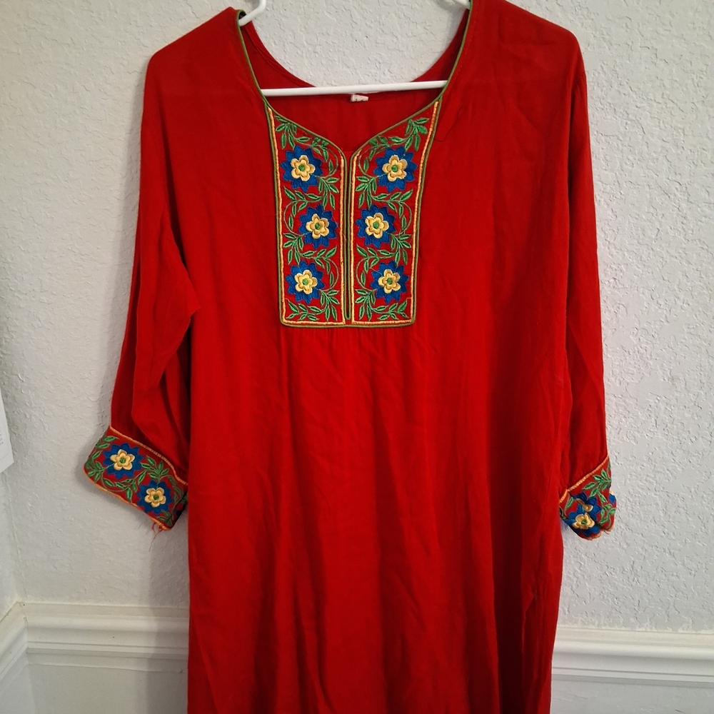 **Vintage** Festival Embroidered Red Dress Size XL